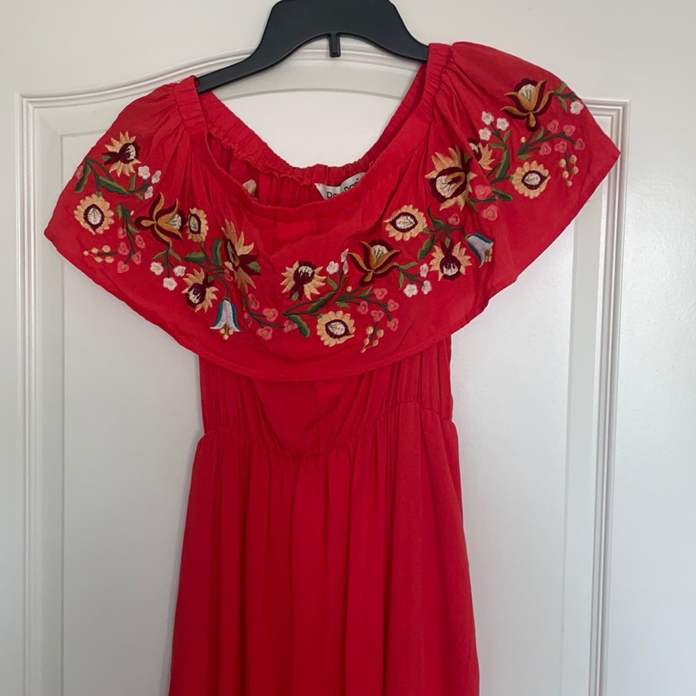 Davi & Dani Bright Red/Orange Maxi Dress